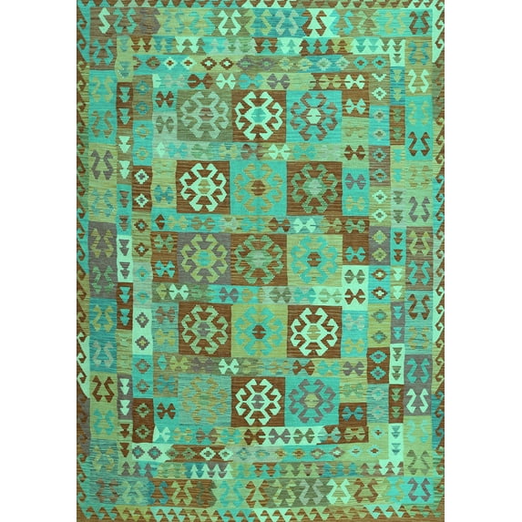 Ahgly Company Machine Washable Indoor Rectangle Southwestern Turquoise Blue Country Area Rugs, 4' x 6'
