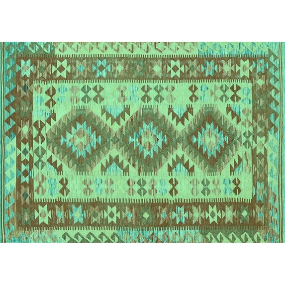 Ahgly Company Machine Washable Indoor Rectangle Southwestern Turquoise Blue Country Area Rugs, 4' x 6'