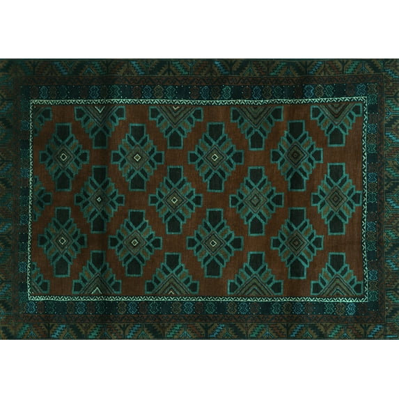 Ahgly Company Machine Washable Indoor Rectangle Southwestern Turquoise Blue Country Area Rugs, 4' x 6'
