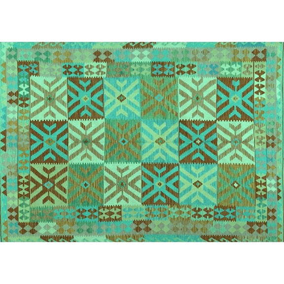 Ahgly Company Machine Washable Indoor Rectangle Southwestern Turquoise Blue Country Area Rugs, 5' x 7'