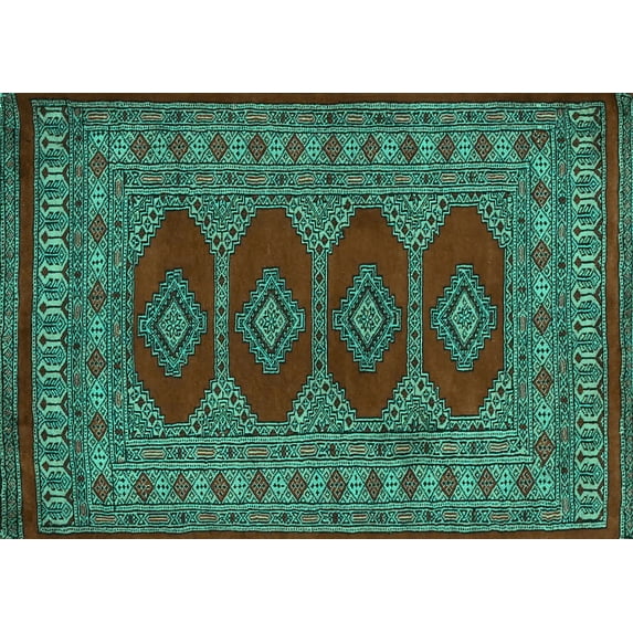 Ahgly Company Machine Washable Indoor Rectangle Southwestern Turquoise Blue Country Area Rugs, 5' x 7'