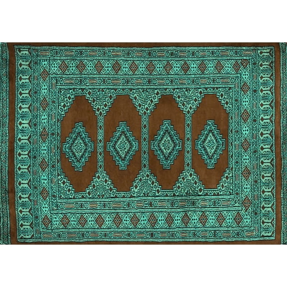 Ahgly Company Machine Washable Indoor Rectangle Southwestern Turquoise Blue Country Area Rugs, 5' x 7'