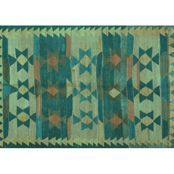 Ahgly Company Machine Washable Indoor Rectangle Southwestern Turquoise Blue Country Area Rugs, 6' x 9'