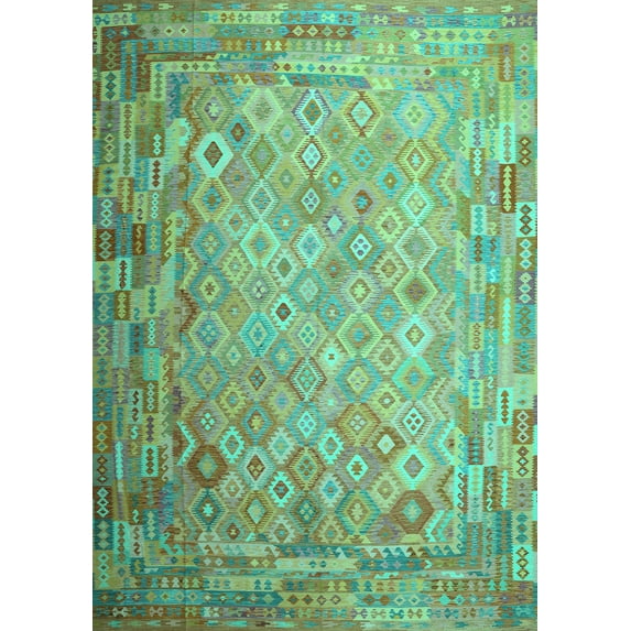 Ahgly Company Machine Washable Indoor Rectangle Southwestern Turquoise Blue Country Area Rugs, 7' x 9'