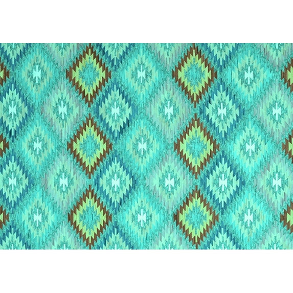 Ahgly Company Machine Washable Indoor Rectangle Southwestern Turquoise Blue Country Area Rugs, 8' x 10'