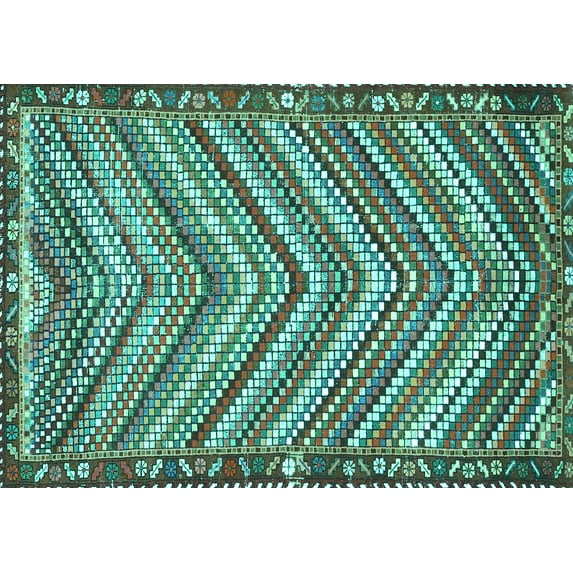 Ahgly Company Machine Washable Indoor Rectangle Southwestern Turquoise Blue Country Area Rugs, 8' x 12'