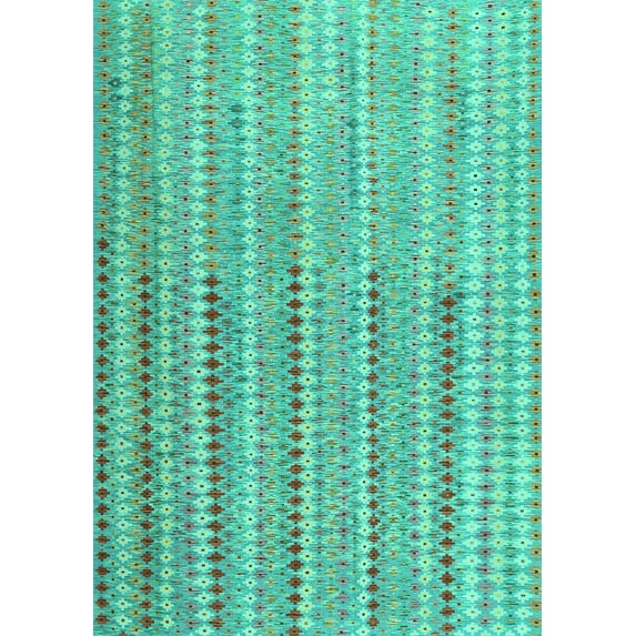 Ahgly Company Machine Washable Indoor Rectangle Southwestern Turquoise Blue Country Area Rugs, 8' x 12'