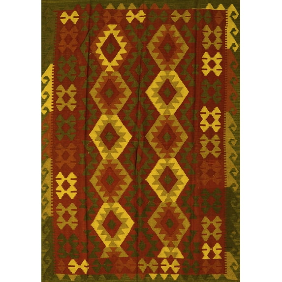 Ahgly Company Machine Washable Indoor Rectangle Southwestern Yellow Country Area Rugs, 2' x 3'