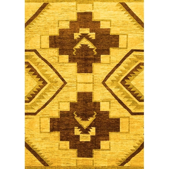 Ahgly Company Machine Washable Indoor Rectangle Southwestern Yellow Country Area Rugs, 3' x 5'