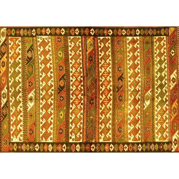 Ahgly Company Machine Washable Indoor Rectangle Southwestern Yellow Country Area Rugs, 4' x 6'