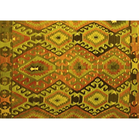 Ahgly Company Machine Washable Indoor Rectangle Southwestern Yellow Country Area Rugs, 4' x 6'