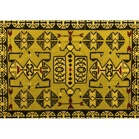 Ahgly Company Machine Washable Indoor Rectangle Southwestern Yellow Country Area Rugs, 4' x 6'