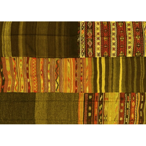 Ahgly Company Machine Washable Indoor Rectangle Southwestern Yellow Country Area Rugs, 4' x 6'