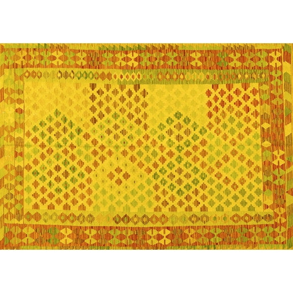 Ahgly Company Machine Washable Indoor Rectangle Southwestern Yellow Country Area Rugs, 5' x 7'