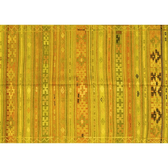 Ahgly Company Machine Washable Indoor Rectangle Southwestern Yellow Country Area Rugs, 5' x 7'