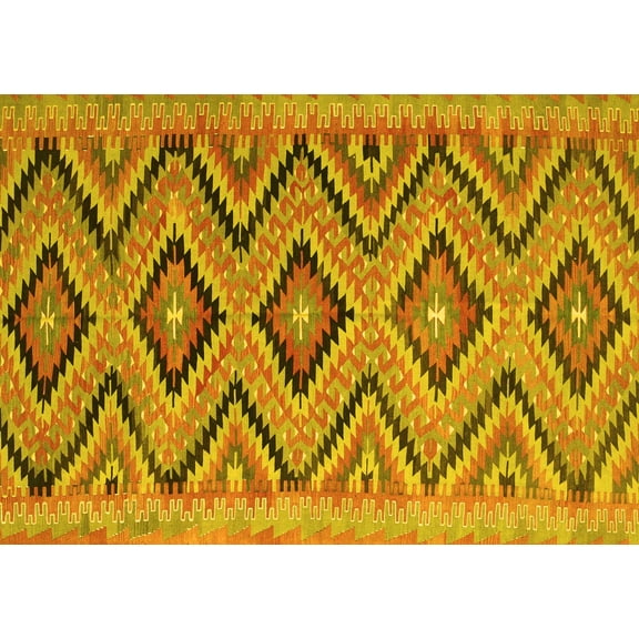 Ahgly Company Machine Washable Indoor Rectangle Southwestern Yellow Country Area Rugs, 5' x 7'