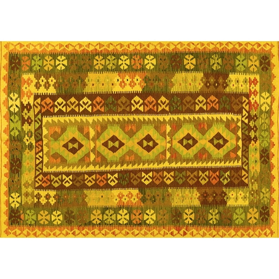 Ahgly Company Machine Washable Indoor Rectangle Southwestern Yellow Country Area Rugs, 5' x 7'