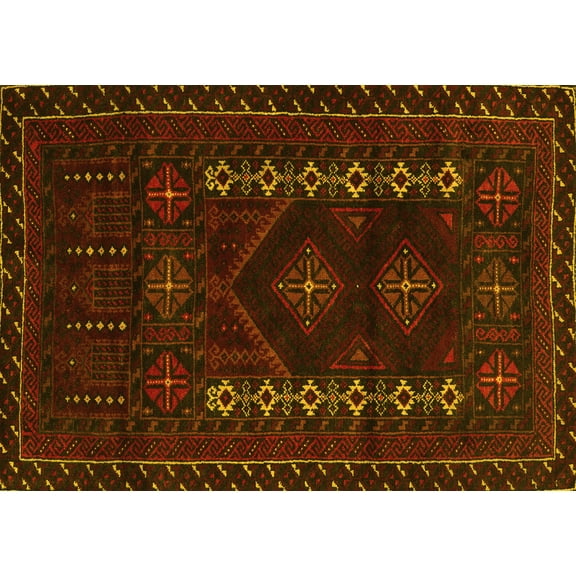 Ahgly Company Machine Washable Indoor Rectangle Southwestern Yellow Country Area Rugs, 6' x 9'