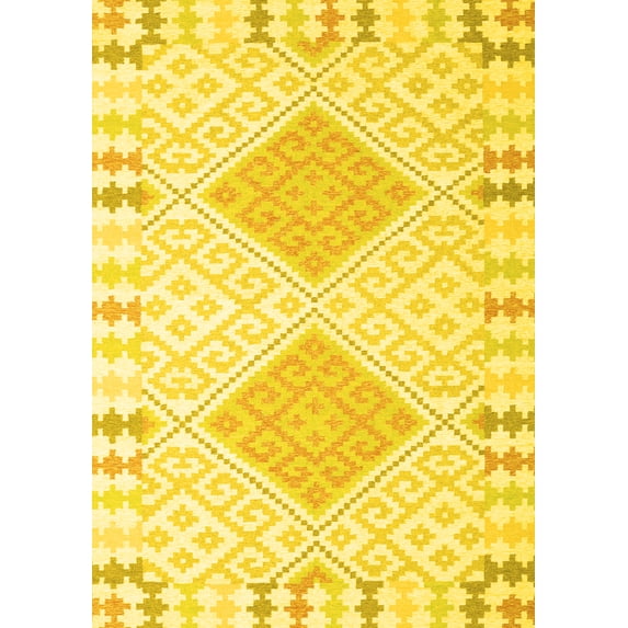 Ahgly Company Machine Washable Indoor Rectangle Southwestern Yellow Country Area Rugs, 6' x 9'