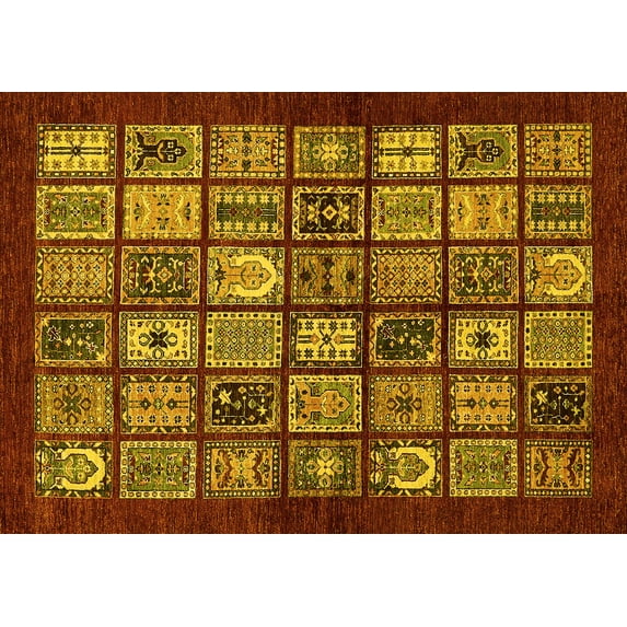 Ahgly Company Machine Washable Indoor Rectangle Southwestern Yellow Country Area Rugs, 6' x 9'