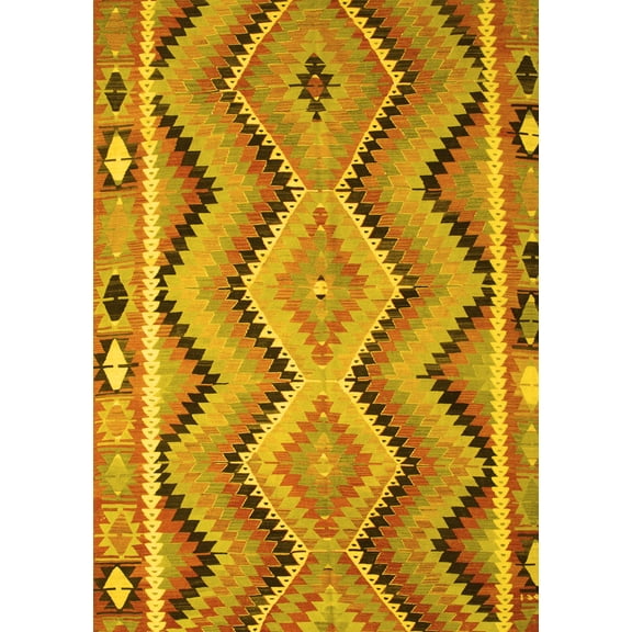 Ahgly Company Machine Washable Indoor Rectangle Southwestern Yellow Country Area Rugs, 6' x 9'