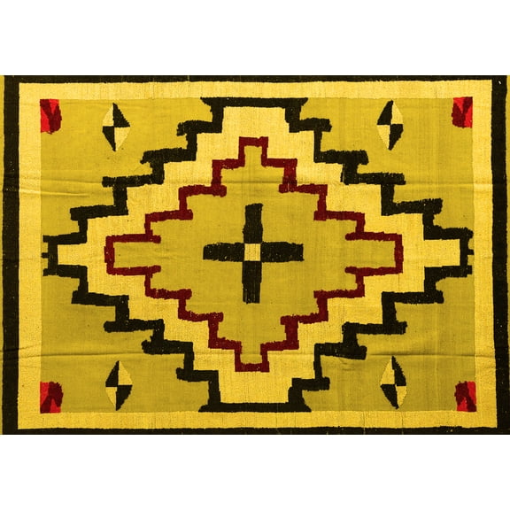 Ahgly Company Machine Washable Indoor Rectangle Southwestern Yellow Country Area Rugs, 6' x 9'