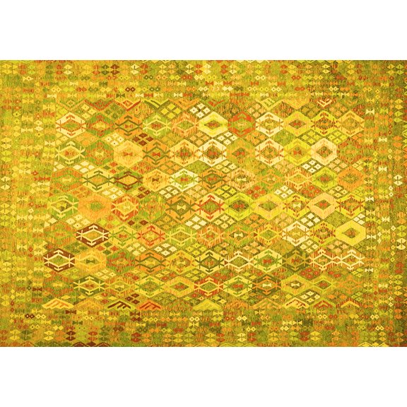 Ahgly Company Machine Washable Indoor Rectangle Southwestern Yellow Country Area Rugs, 6' x 9'