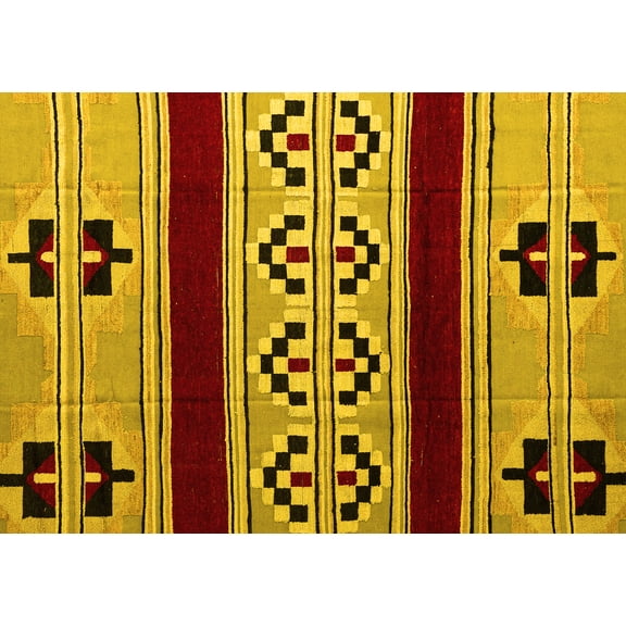 Ahgly Company Machine Washable Indoor Rectangle Southwestern Yellow Country Area Rugs, 8' x 10'