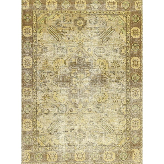 Ahgly Company Machine Washable Indoor Rectangle Traditional Brown Gold Area Rugs, 5' x 7'