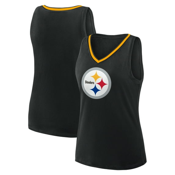 Women's Logo Athletic Black Pittsburgh Steelers Stellar Win V-Neck Tank Top