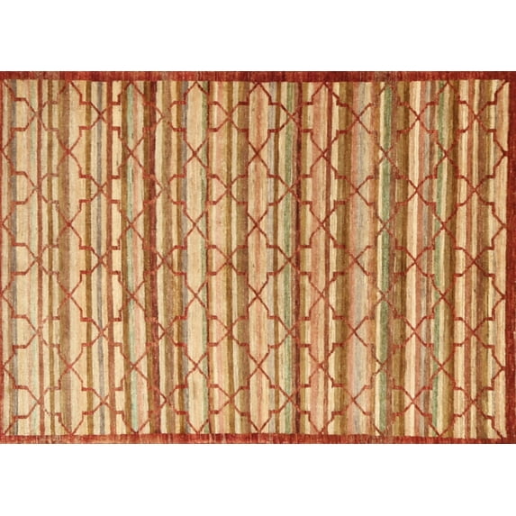 Ahgly Company Machine Washable Indoor Rectangle Traditional Orange Red Area Rugs, 7' x 10'