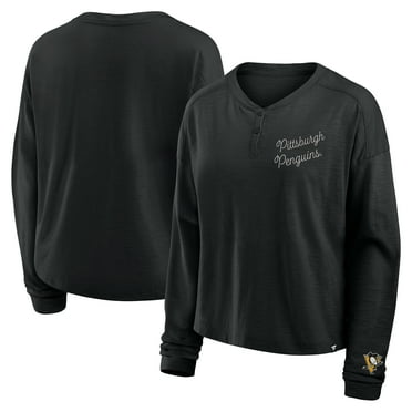 Women's Fanatics Black Pittsburgh Penguins Oversized All Out Effort Long Sleeve Henley T-Shirt