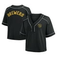 thumbnail image 1 of Women's Fanatics Black Milwaukee Brewers Oversized Champ Game Cropped V-Neck T-Shirt, 1 of 5