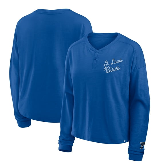 Women's Fanatics Blue St. Louis Blues Oversized All Out Effort Long Sleeve Henley T-Shirt