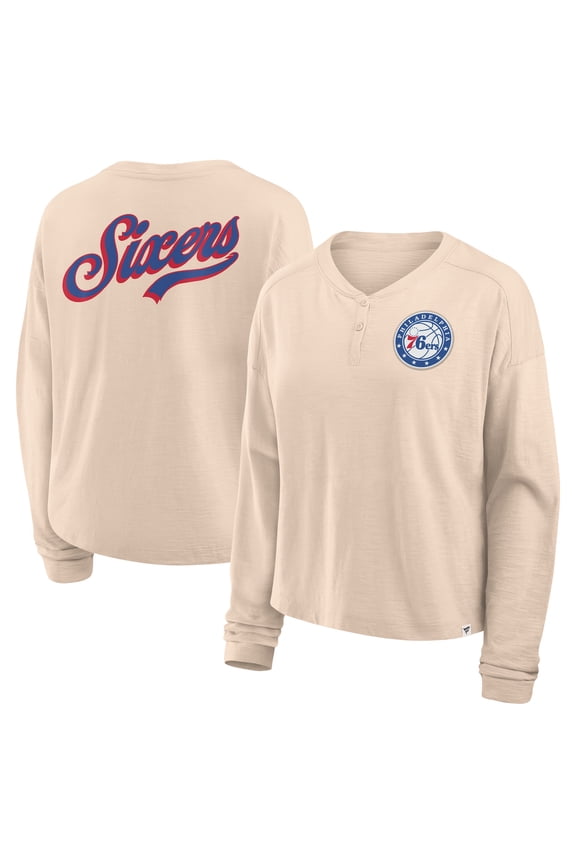 Women's-Fanatics Natural Philadelphia 76ers Boxed Out Drop Fashion Long Sleeve T-Shirt