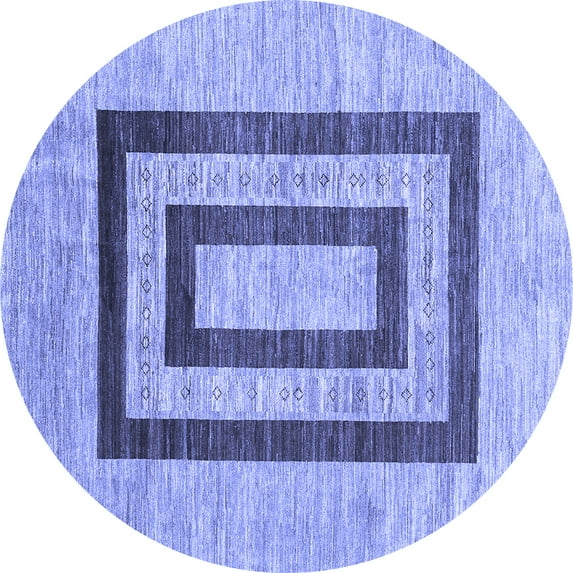 Ahgly Company Machine Washable Indoor Round Abstract Blue Contemporary Area Rugs, 4' Round
