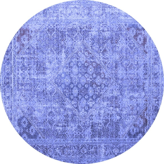 Ahgly Company Machine Washable Indoor Round Abstract Blue Contemporary Area Rugs, 4' Round