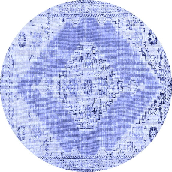 Ahgly Company Machine Washable Indoor Round Abstract Blue Contemporary Area Rugs, 6' Round