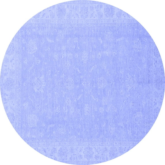 Ahgly Company Machine Washable Indoor Round Abstract Blue Modern Area Rugs, 3' Round
