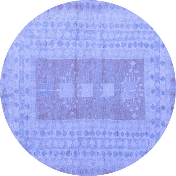 Ahgly Company Machine Washable Indoor Round Abstract Blue Modern Area Rugs, 3' Round