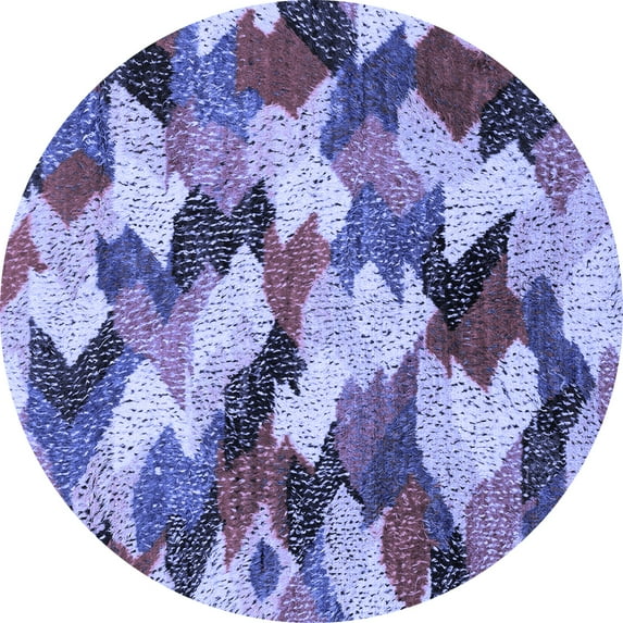 Ahgly Company Machine Washable Indoor Round Abstract Blue Modern Area Rugs, 3' Round