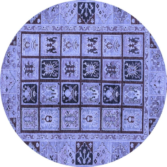 Ahgly Company Machine Washable Indoor Round Abstract Blue Modern Area Rugs, 3' Round