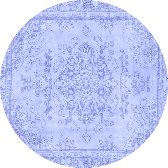 Ahgly Company Machine Washable Indoor Round Abstract Blue Modern Area Rugs, 4' Round