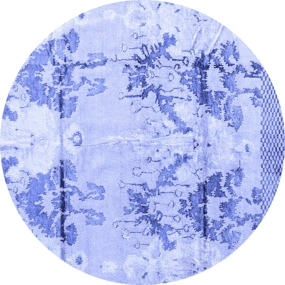 Ahgly Company Machine Washable Indoor Round Abstract Blue Modern Area Rugs, 4' Round