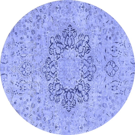 Ahgly Company Machine Washable Indoor Round Abstract Blue Modern Area Rugs, 4' Round