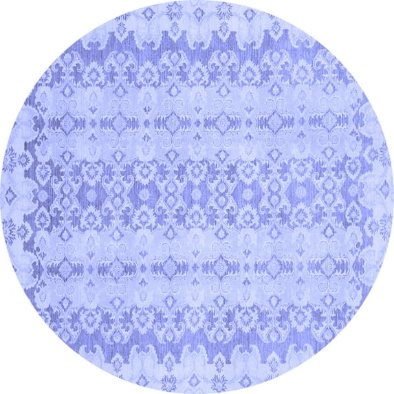 Ahgly Company Machine Washable Indoor Round Abstract Blue Modern Area Rugs, 5' Round