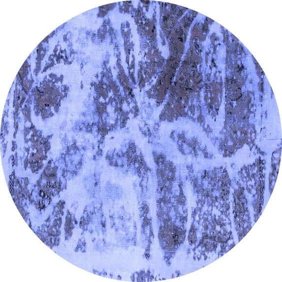 Ahgly Company Machine Washable Indoor Round Abstract Blue Modern Area Rugs, 5' Round