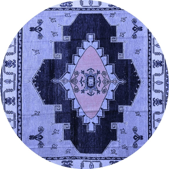 Ahgly Company Machine Washable Indoor Round Abstract Blue Modern Area Rugs, 5' Round