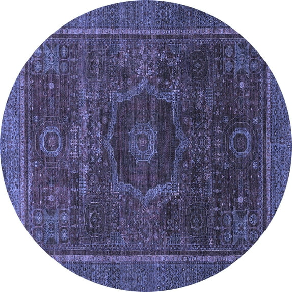 Ahgly Company Machine Washable Indoor Round Abstract Blue Modern Area Rugs, 6' Round
