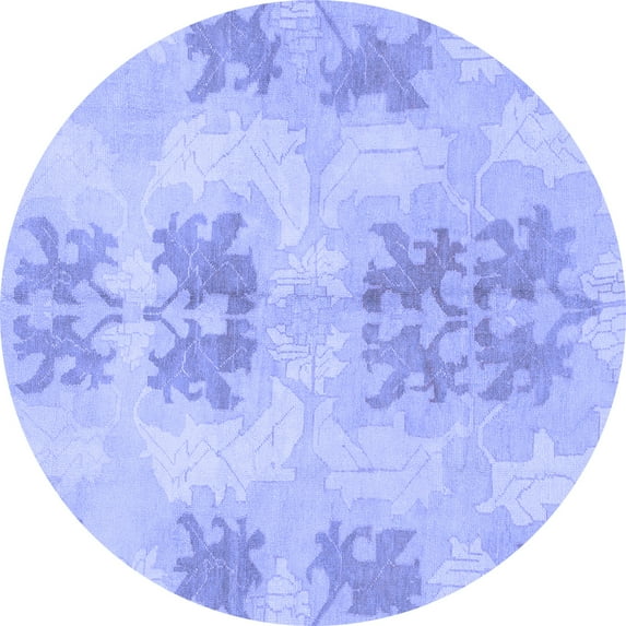 Ahgly Company Machine Washable Indoor Round Abstract Blue Modern Area Rugs, 6' Round
